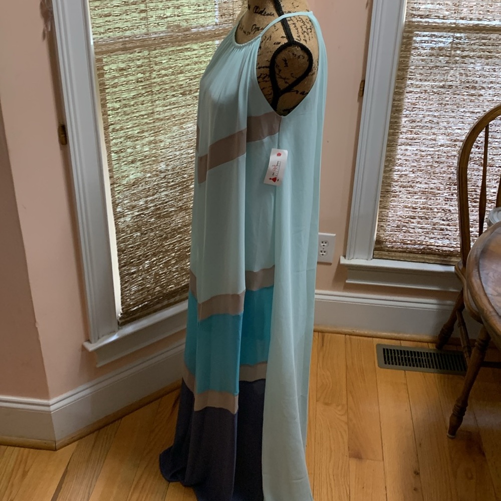 She + Sky Blue Turquoise White Halter Maxi Dress Size M NWT - Picture 5 of 10